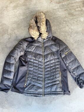 Michael Kors Puffer Coat Women’s 2XL Black Faux Fur Collar